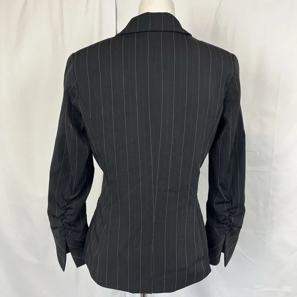 Bisou Bisou Steampunk Pin Striped Blazer Sz 10 Rouched Sleeve Workwear Office